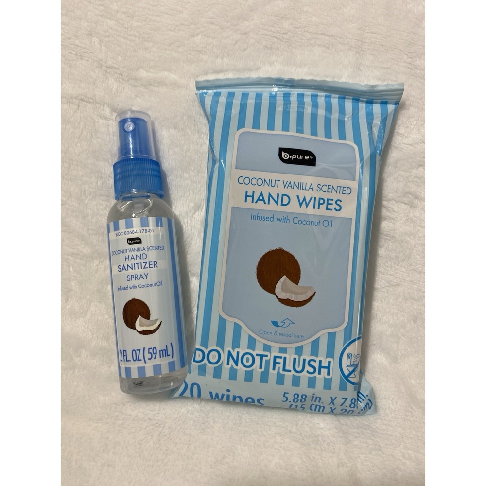 b.pure Coconut Vanilla Hand Sanitizer Spray & Wipes,‎ Moisturizing, 2 fl oz